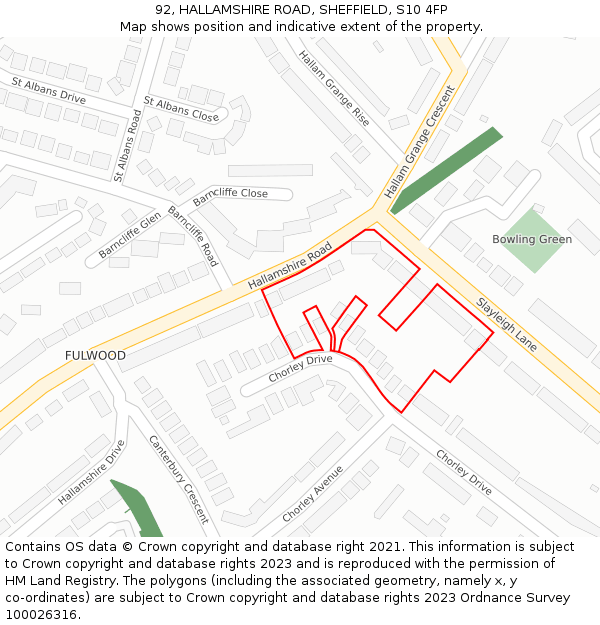 92, HALLAMSHIRE ROAD, SHEFFIELD, S10 4FP: Location map and indicative extent of plot