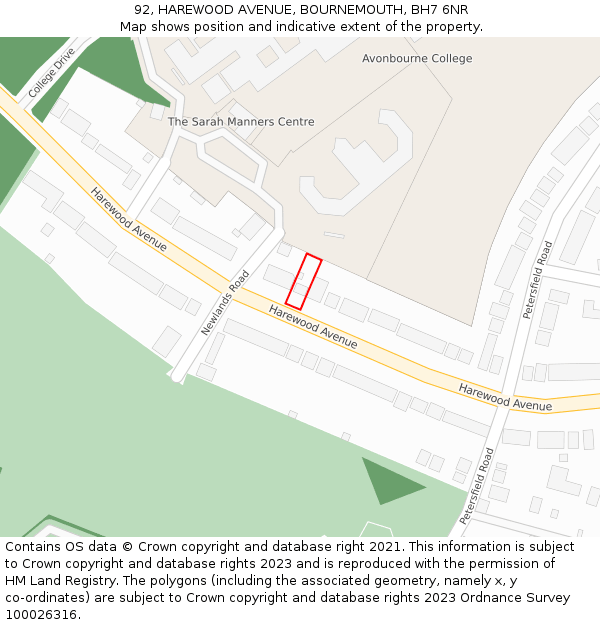 92, HAREWOOD AVENUE, BOURNEMOUTH, BH7 6NR: Location map and indicative extent of plot
