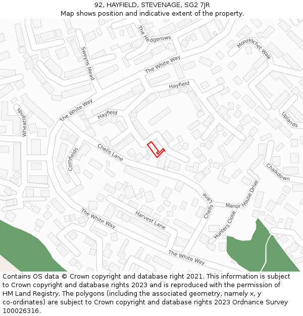 92, HAYFIELD, STEVENAGE, SG2 7JR: Location map and indicative extent of plot