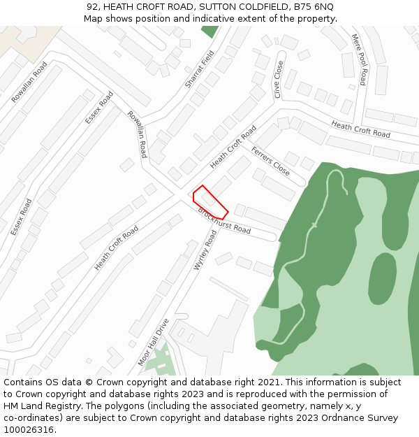 92, HEATH CROFT ROAD, SUTTON COLDFIELD, B75 6NQ: Location map and indicative extent of plot
