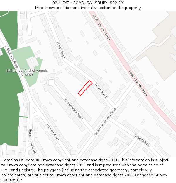 92, HEATH ROAD, SALISBURY, SP2 9JX: Location map and indicative extent of plot