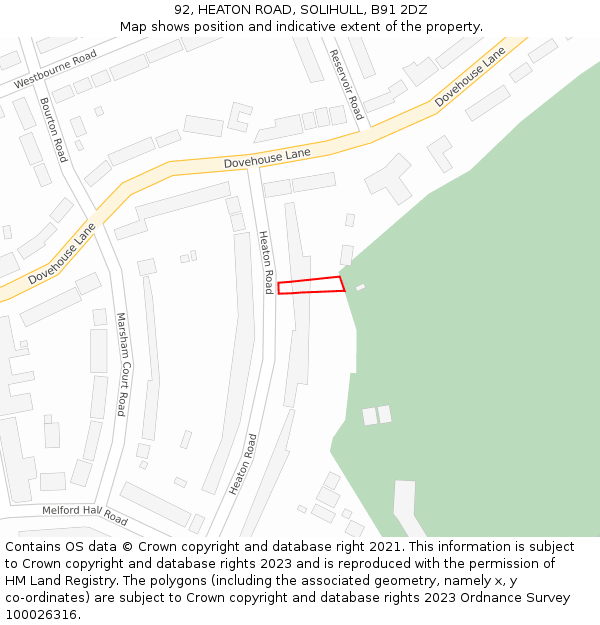 92, HEATON ROAD, SOLIHULL, B91 2DZ: Location map and indicative extent of plot