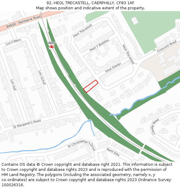 92, HEOL TRECASTELL, CAERPHILLY, CF83 1AF: Location map and indicative extent of plot