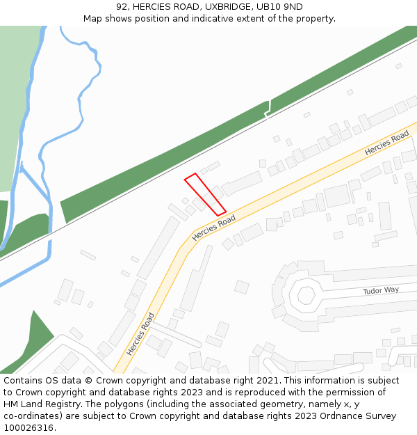 92, HERCIES ROAD, UXBRIDGE, UB10 9ND: Location map and indicative extent of plot