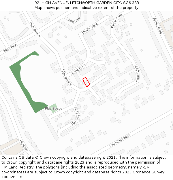 92, HIGH AVENUE, LETCHWORTH GARDEN CITY, SG6 3RR: Location map and indicative extent of plot