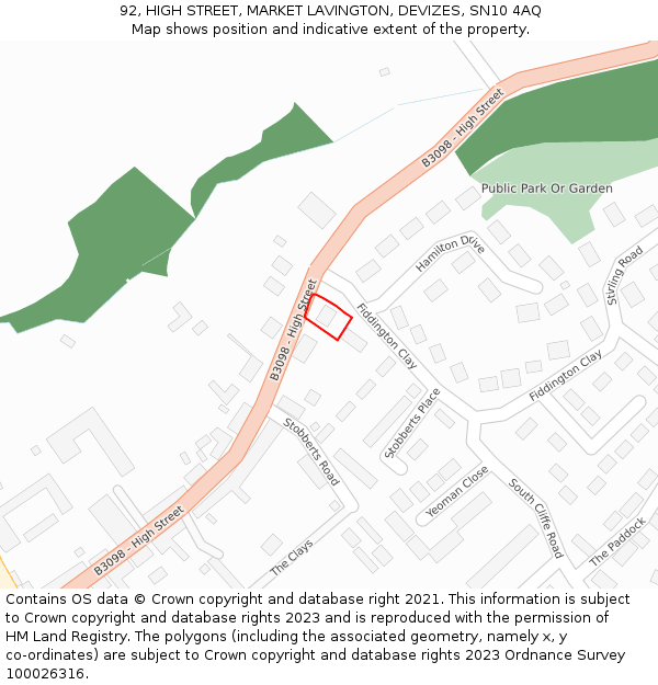 92, HIGH STREET, MARKET LAVINGTON, DEVIZES, SN10 4AQ: Location map and indicative extent of plot