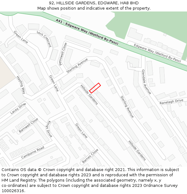 92, HILLSIDE GARDENS, EDGWARE, HA8 8HD: Location map and indicative extent of plot