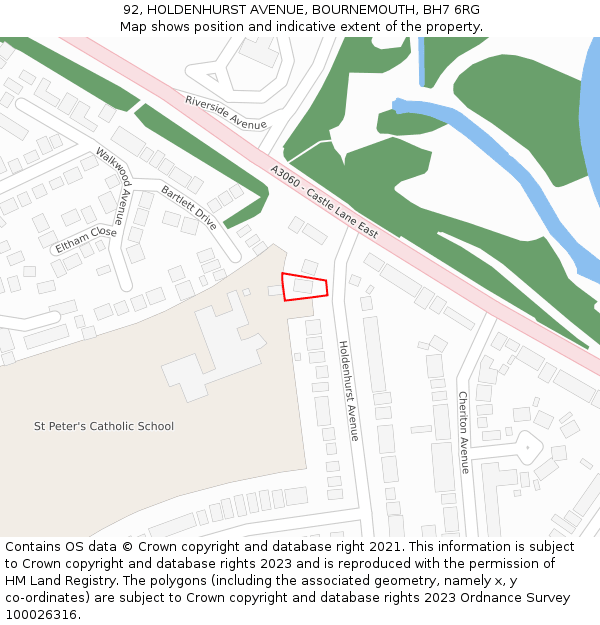 92, HOLDENHURST AVENUE, BOURNEMOUTH, BH7 6RG: Location map and indicative extent of plot