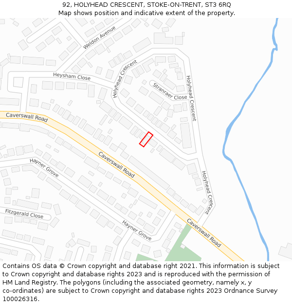 92, HOLYHEAD CRESCENT, STOKE-ON-TRENT, ST3 6RQ: Location map and indicative extent of plot