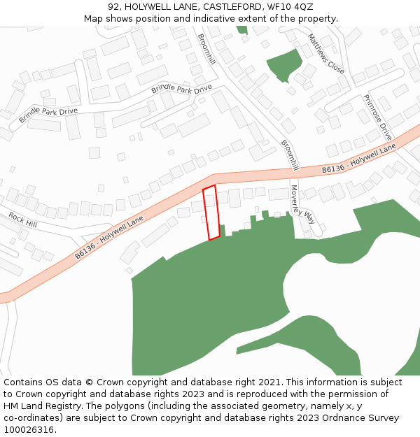 92, HOLYWELL LANE, CASTLEFORD, WF10 4QZ: Location map and indicative extent of plot