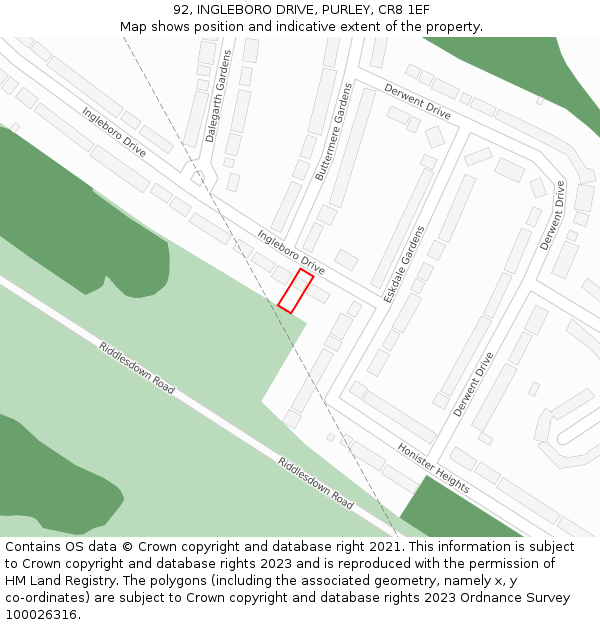 92, INGLEBORO DRIVE, PURLEY, CR8 1EF: Location map and indicative extent of plot