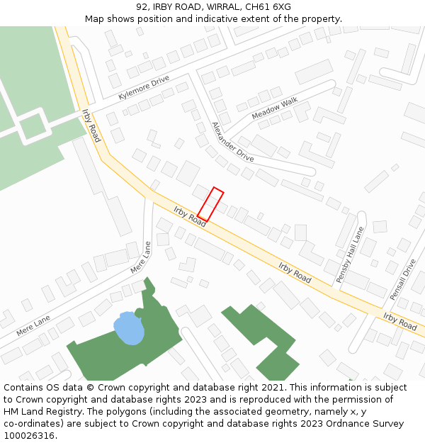 92, IRBY ROAD, WIRRAL, CH61 6XG: Location map and indicative extent of plot