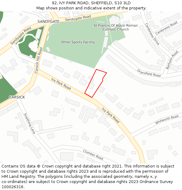92, IVY PARK ROAD, SHEFFIELD, S10 3LD: Location map and indicative extent of plot