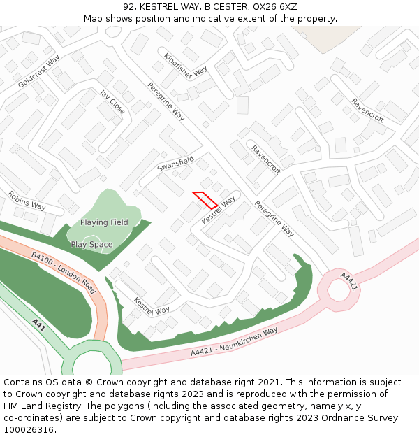 92, KESTREL WAY, BICESTER, OX26 6XZ: Location map and indicative extent of plot