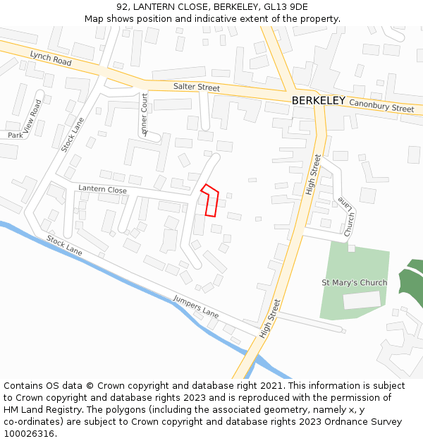 92, LANTERN CLOSE, BERKELEY, GL13 9DE: Location map and indicative extent of plot