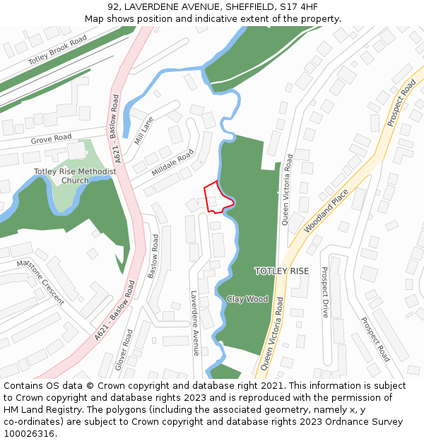 92, LAVERDENE AVENUE, SHEFFIELD, S17 4HF: Location map and indicative extent of plot