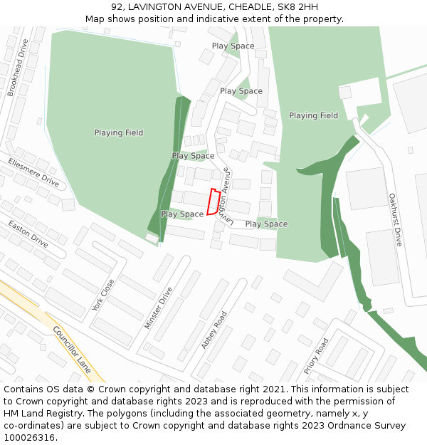 92, LAVINGTON AVENUE, CHEADLE, SK8 2HH: Location map and indicative extent of plot