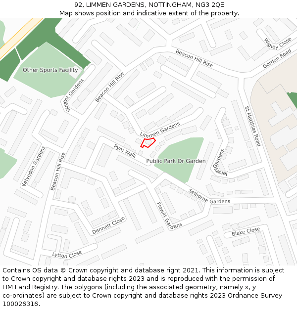 92, LIMMEN GARDENS, NOTTINGHAM, NG3 2QE: Location map and indicative extent of plot