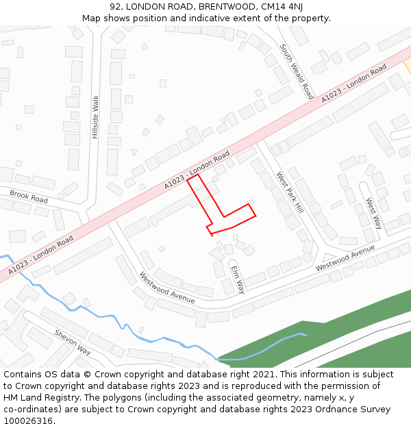 92, LONDON ROAD, BRENTWOOD, CM14 4NJ: Location map and indicative extent of plot