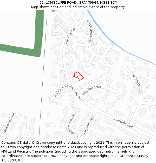 92, LONGCLIFFE ROAD, GRANTHAM, NG31 8DY: Location map and indicative extent of plot