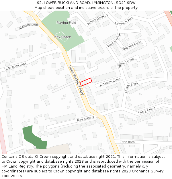 92, LOWER BUCKLAND ROAD, LYMINGTON, SO41 9DW: Location map and indicative extent of plot