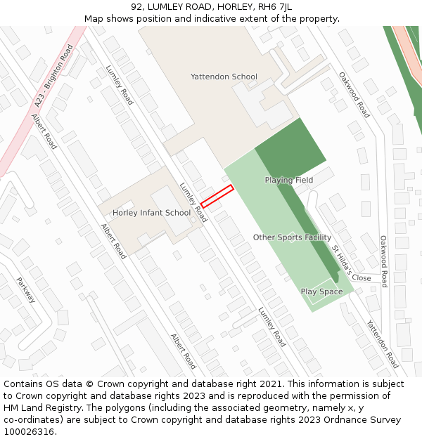 92, LUMLEY ROAD, HORLEY, RH6 7JL: Location map and indicative extent of plot