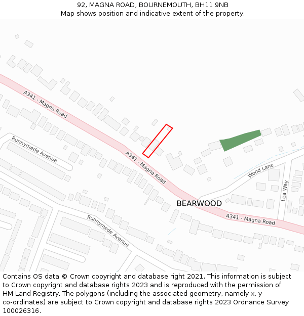 92, MAGNA ROAD, BOURNEMOUTH, BH11 9NB: Location map and indicative extent of plot
