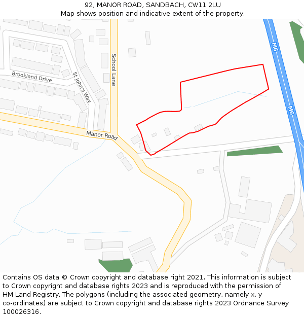 92, MANOR ROAD, SANDBACH, CW11 2LU: Location map and indicative extent of plot