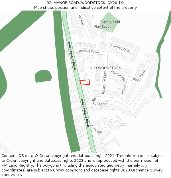 92, MANOR ROAD, WOODSTOCK, OX20 1XL: Location map and indicative extent of plot