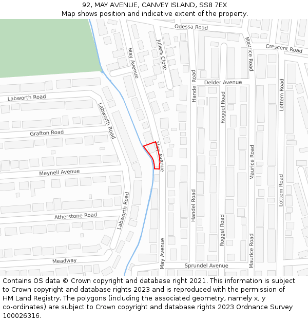 92, MAY AVENUE, CANVEY ISLAND, SS8 7EX: Location map and indicative extent of plot