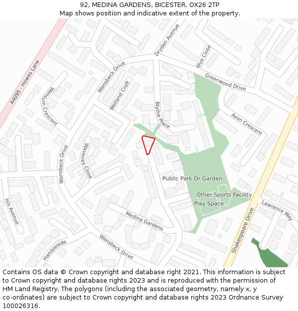 92, MEDINA GARDENS, BICESTER, OX26 2TP: Location map and indicative extent of plot