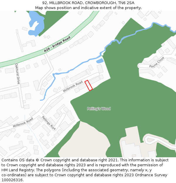 92, MILLBROOK ROAD, CROWBOROUGH, TN6 2SA: Location map and indicative extent of plot