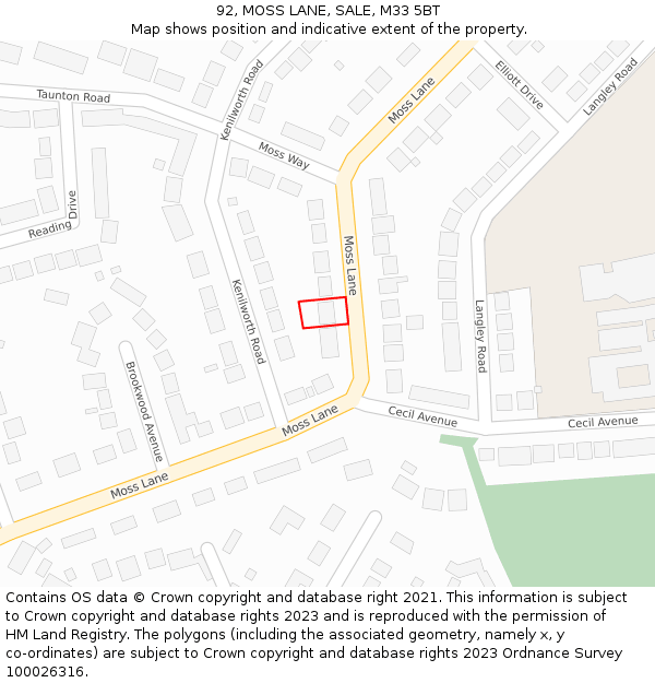 92, MOSS LANE, SALE, M33 5BT: Location map and indicative extent of plot