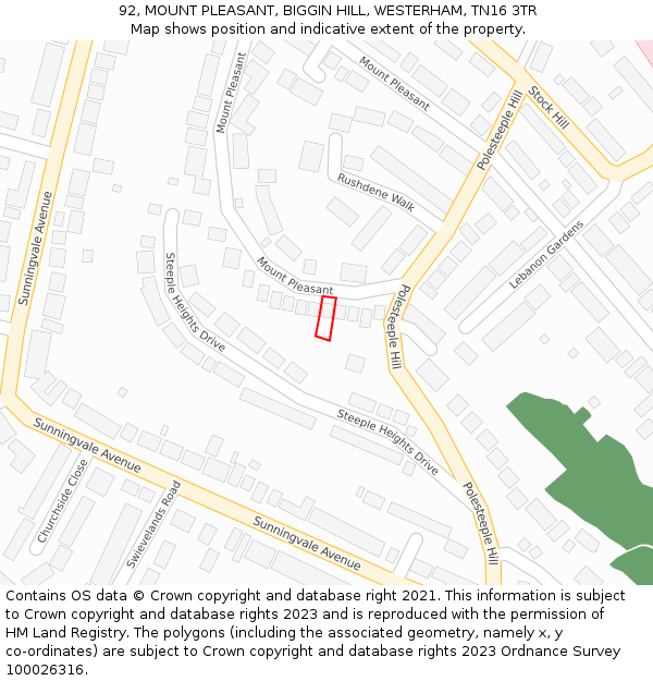 92, MOUNT PLEASANT, BIGGIN HILL, WESTERHAM, TN16 3TR: Location map and indicative extent of plot