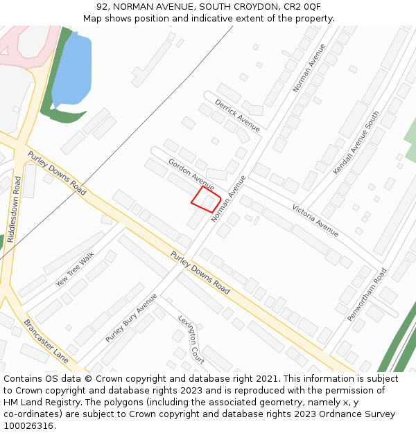 92, NORMAN AVENUE, SOUTH CROYDON, CR2 0QF: Location map and indicative extent of plot