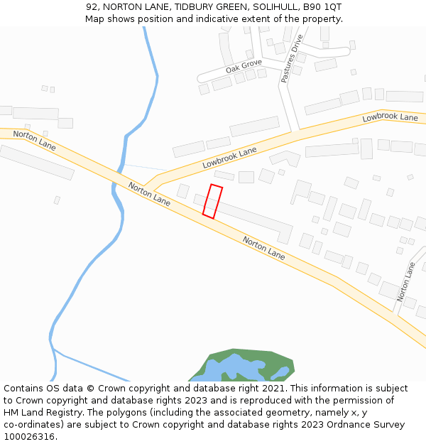 92, NORTON LANE, TIDBURY GREEN, SOLIHULL, B90 1QT: Location map and indicative extent of plot