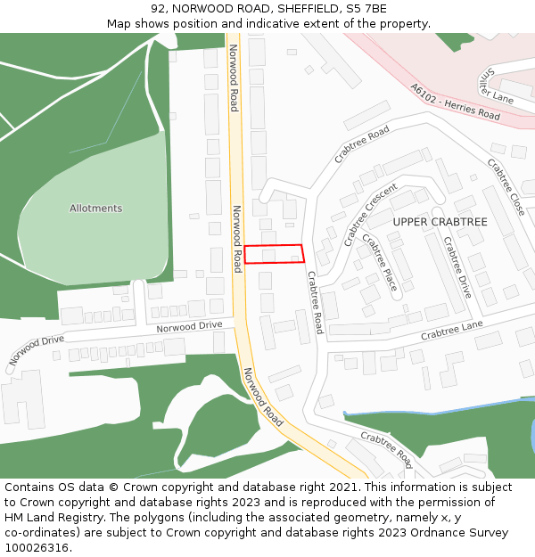92, NORWOOD ROAD, SHEFFIELD, S5 7BE: Location map and indicative extent of plot