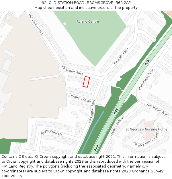 92, OLD STATION ROAD, BROMSGROVE, B60 2AF: Location map and indicative extent of plot