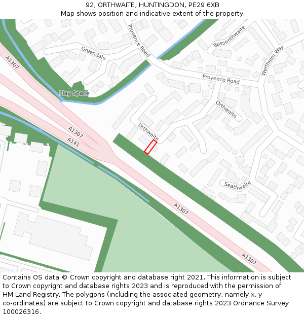 92, ORTHWAITE, HUNTINGDON, PE29 6XB: Location map and indicative extent of plot