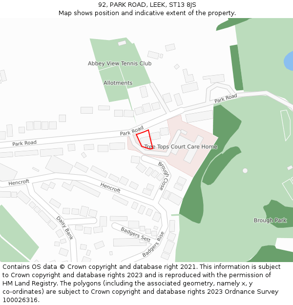 92, PARK ROAD, LEEK, ST13 8JS: Location map and indicative extent of plot