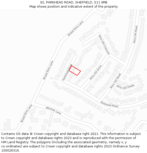 92, PARKHEAD ROAD, SHEFFIELD, S11 9RB: Location map and indicative extent of plot