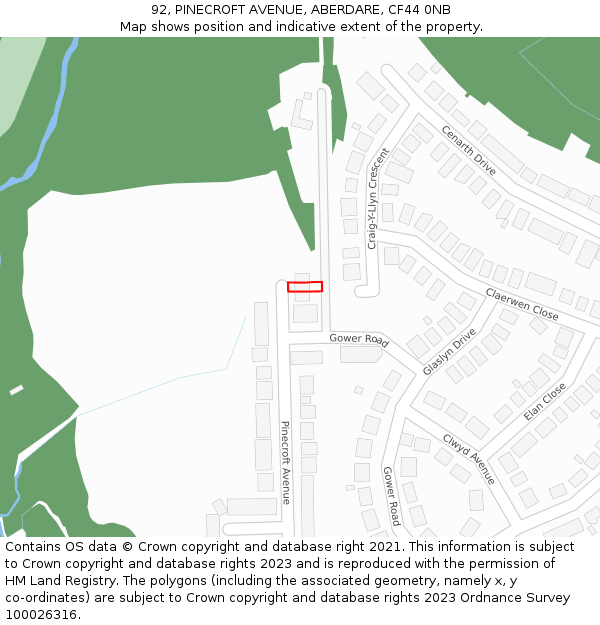 92, PINECROFT AVENUE, ABERDARE, CF44 0NB: Location map and indicative extent of plot