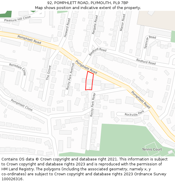 92, POMPHLETT ROAD, PLYMOUTH, PL9 7BP: Location map and indicative extent of plot