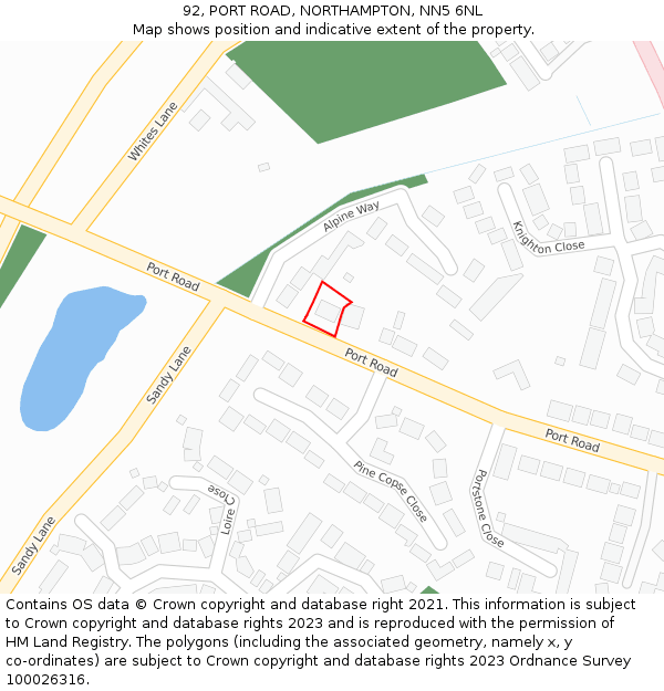 92, PORT ROAD, NORTHAMPTON, NN5 6NL: Location map and indicative extent of plot