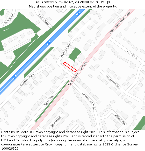 92, PORTSMOUTH ROAD, CAMBERLEY, GU15 1JB: Location map and indicative extent of plot