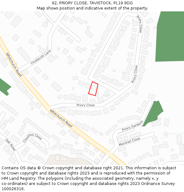92, PRIORY CLOSE, TAVISTOCK, PL19 9DG: Location map and indicative extent of plot