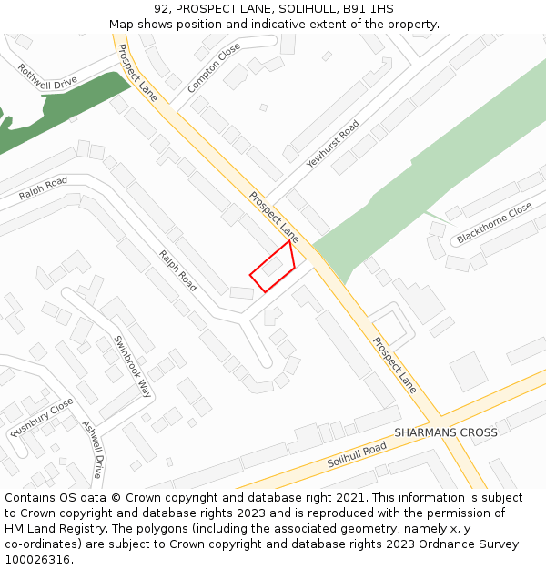 92, PROSPECT LANE, SOLIHULL, B91 1HS: Location map and indicative extent of plot