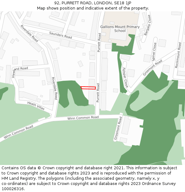 92, PURRETT ROAD, LONDON, SE18 1JP: Location map and indicative extent of plot