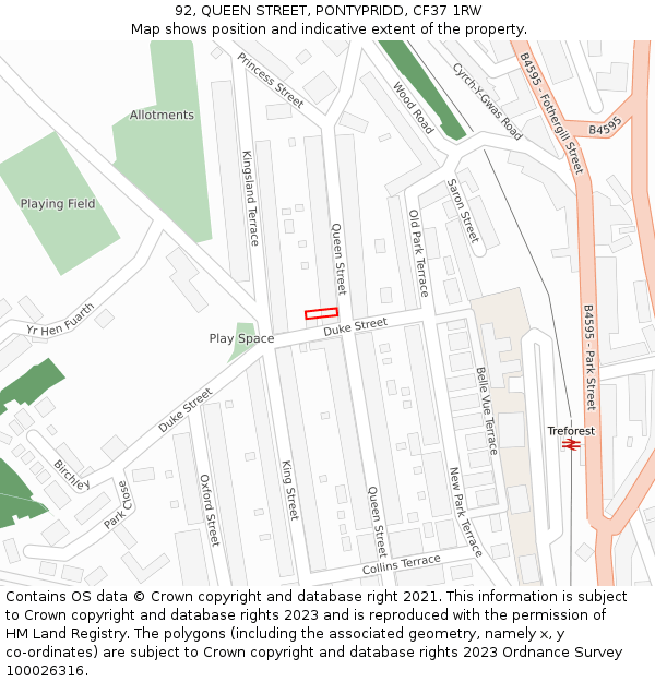 92, QUEEN STREET, PONTYPRIDD, CF37 1RW: Location map and indicative extent of plot