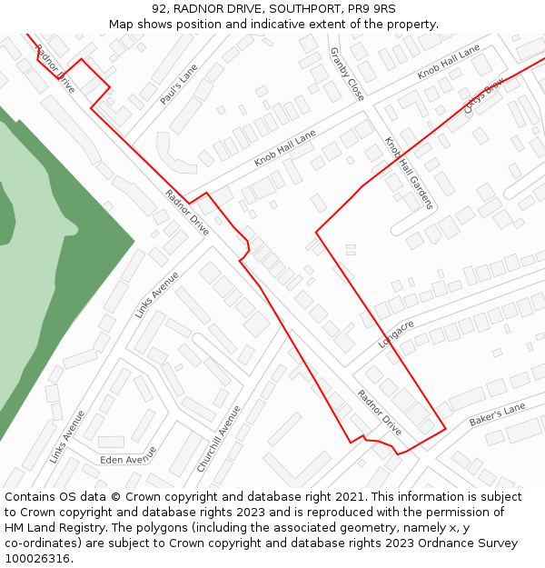 92, RADNOR DRIVE, SOUTHPORT, PR9 9RS: Location map and indicative extent of plot